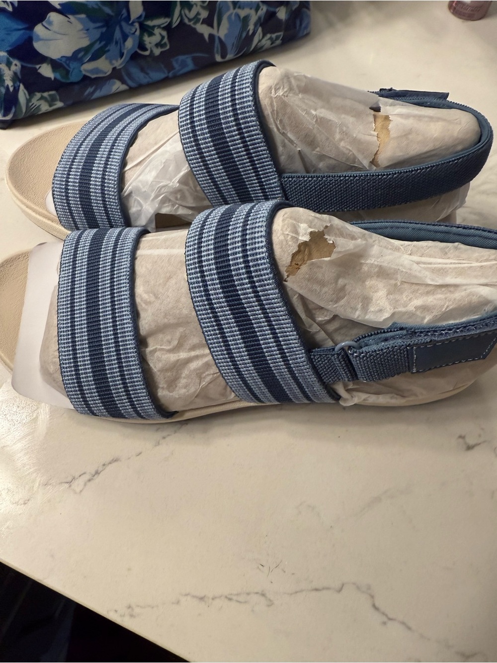WOMENS Blue Striped Slide Sandals